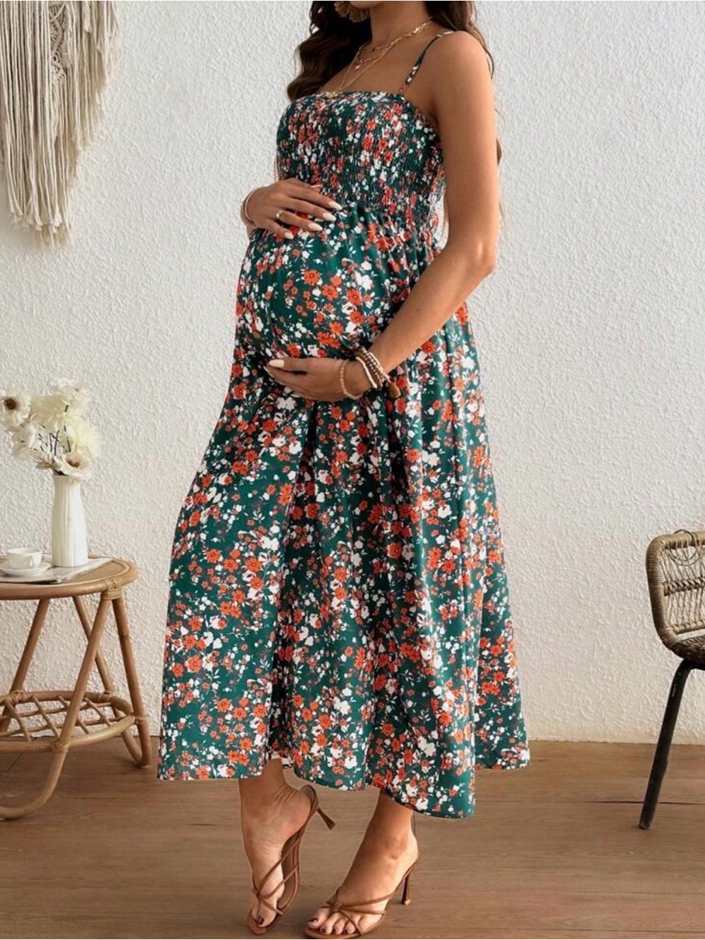 Floral Maternity Sundress in Green